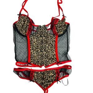 Fantasy Lingerie PurrrFect Bustier & Thong Animal Print Medium
